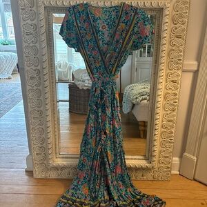 Floral Teal Wrap Maxi Dress - Women